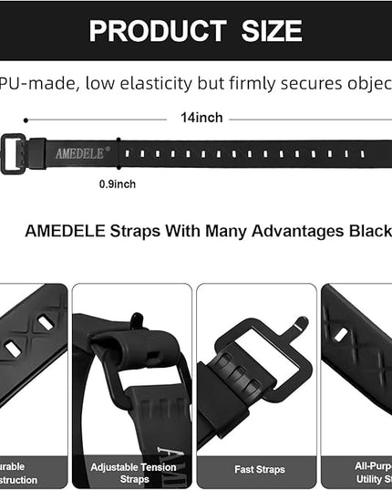 2 Pack Lashing Straps with Buckles,Adjustable Utility Tension Straps,Simple Tie-Downs Straps for Securing Bike Moto Luggage,Garden Hoses,Skis,Wires and Cables,Black,14"