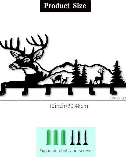 Sanshaoye Key Holder for Wall Decorative, Metal Key Holder, Key Organizer for Wall Mount, Hanging Key Rack with 7 Hooks, Key Hooks for Hallway Entryway Office Kitchen Farmhouse (Deer)