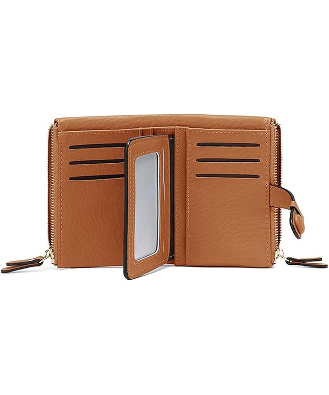 AOXONEL Women's Wallets Leather Wallets for Women Rfid Small Ladies Wallet Billfolds for Women,Trifold Mini Wallets for Women with Double Zipper Coin Pocket (Brown)