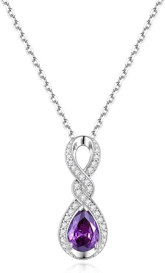 FANCIME Infinity Embrace Birthstone Necklaces for Women Fine Jewelry Sterling Silver Dainty Infinity Pendant Anniversary Birthday Christmas Gifts for Her Wife Mom Daughter