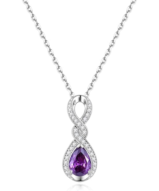 FANCIME Infinity Embrace Birthstone Necklaces for Women Fine Jewelry Sterling Silver Dainty Infinity Pendant Anniversary Birthday Christmas Gifts for Her Wife Mom Daughter