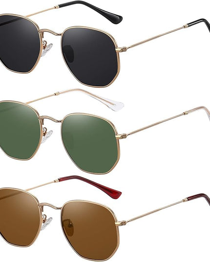 MEETSUN Polarized Hexagon Sunglasses for Women Men Polygon Square Sun Glasses UV400 Protection Metal Frame