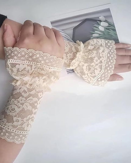 Women's Short Lace Gloves Fingerless for Driving Wedding Wrist Length Bridal Prom Gloves
