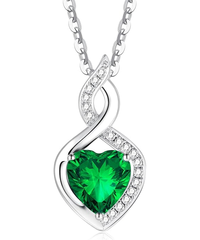 FANCIME 14K Solid White Gold Heart Birthstone Necklace with Diamond Pendent Birthday Gifts for Mom Women, Sterling Silver Chain 16" + 2" Extender