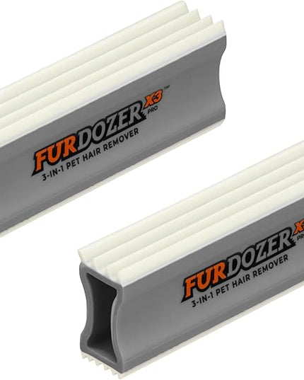 FurDozer Pet Hair Remover & Auto Detailing Tools - Cat & Dog Hair Remover for Carpets, Car Interiors, Couches, Bedding, & Pet Furniture (Gray, (2 Pack) - X3 PRO)
