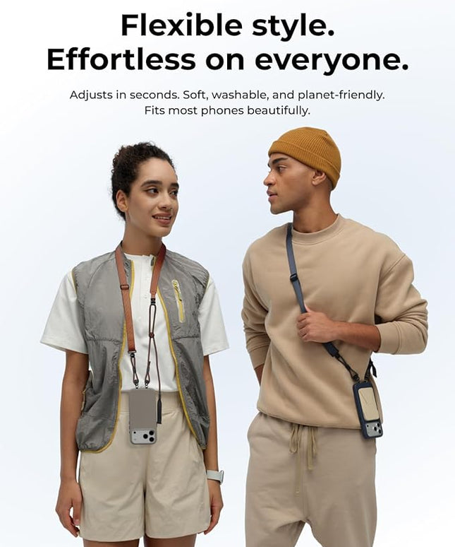 MOFT Phone Lanyard Crossbody with 2 Tabs, Adjustable Phone Strap with Premium Metal Buckles, Skin-Friendly Universal Lanyard, Compatible with Most Smartphones, Sienna Brown