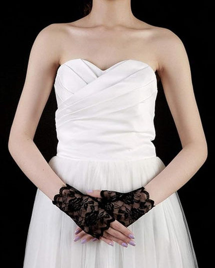 Women's Short Lace Gloves Fingerless for Driving Wedding Wrist Length Bridal Prom Gloves