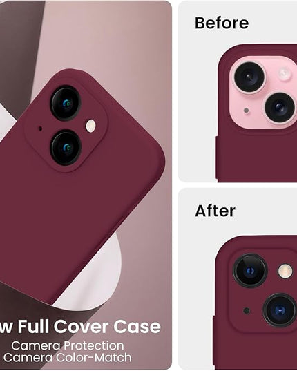 FireNova Designed for iPhone 15 Case, Silicone Upgraded [Camera Protection] Phone Case with [2 Screen Protectors], Soft Anti-Scratch Microfiber Lining Inside, 6.1 inch, Plum