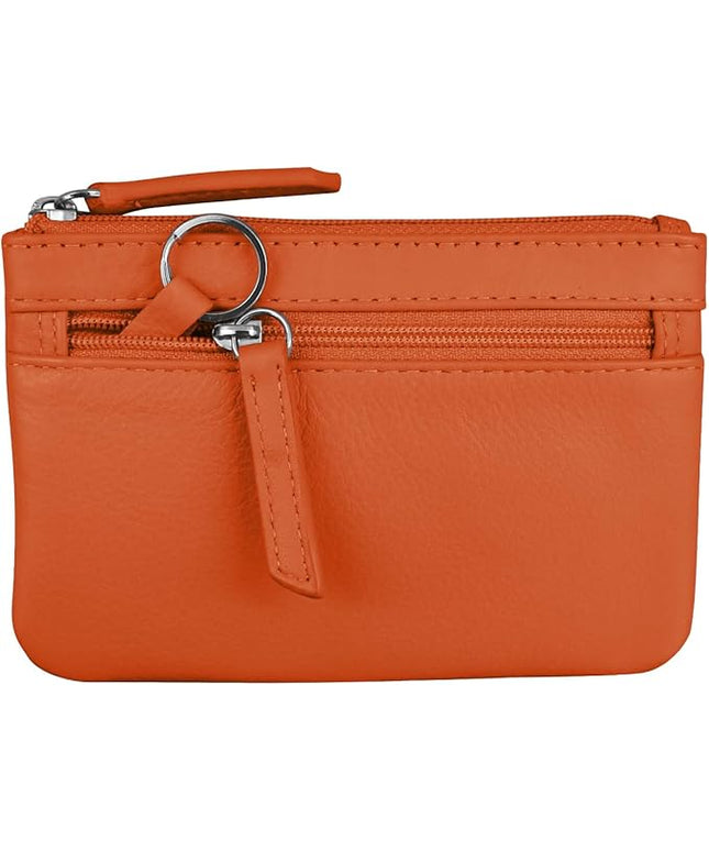 ili New York Mini Leather Coin Purse, Compact Design with Key Ring and RFID Protection for Women and Men in Vibrant Colors, Orange