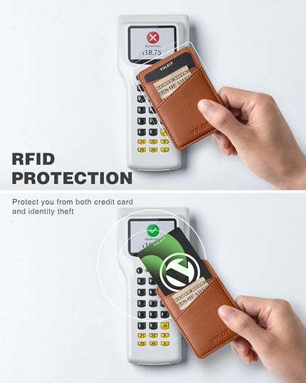 VULKIT Phone Card Holder Wallet Leather Adhesive Pocket RFID Blocking Credit Card Sleeves Stick Back of Phone Smartphones Brown
