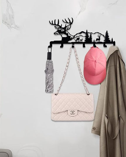 Sanshaoye Key Holder for Wall Decorative, Metal Key Holder, Key Organizer for Wall Mount, Hanging Key Rack with 7 Hooks, Key Hooks for Hallway Entryway Office Kitchen Farmhouse (Deer)