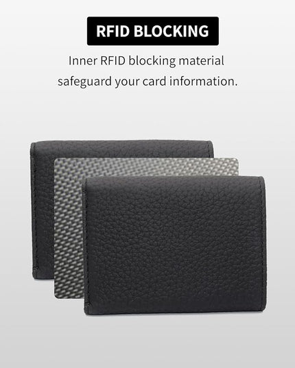 Unisex RFID Genuine Leather Wallet Compact Trifold with Coin Pouch & Card Slots Black (Black)