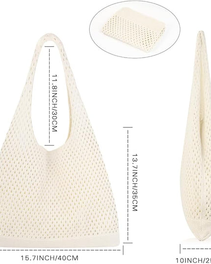 COOKOOKY Crochet Beach Tote bag Summer Beach Bag for Women Aesthetic Mesh Tote Bag Hippie Bag Knit Bag