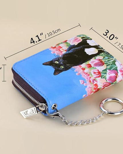 FurArt Zipper Wallet Women, RFID Blocking Credit Card Wallet, Business Card Holder, Compact Size KeyChain Wallet