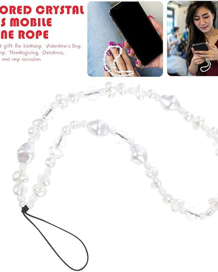 Bohemian 8Mm Faceted Crystal Pearl Beaded Phone Wrist Strap Key Lanyard for Women Anti-Lost Phone Hanging Rope Charm