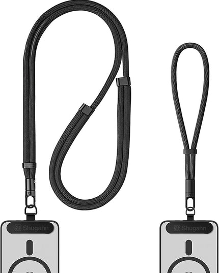 Phone Lanyard 2 Pcs - 1 Phone Wrist Strap, 1 Adjustable Crossbody Cell Phone Lanyard, 2 Metal Pads and 360° Rotating Metal Clips - Skin-Friendly, Universal for Most Phone cases (Black)