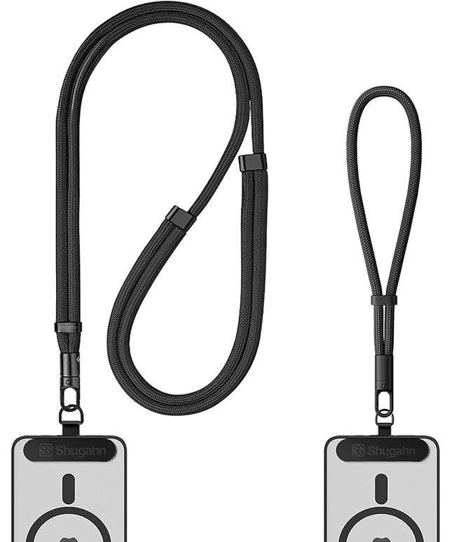 Phone Lanyard 2 Pcs - 1 Phone Wrist Strap, 1 Adjustable Crossbody Cell Phone Lanyard, 2 Metal Pads and 360° Rotating Metal Clips - Skin-Friendly, Universal for Most Phone cases (Black)