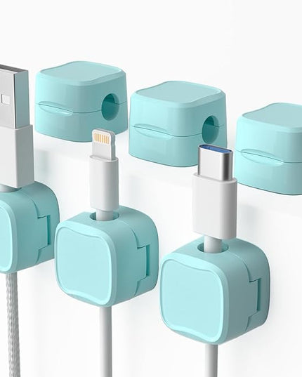 6 Pack Magnetic Cord Organizer & Cable Clips - Adjustable Under Desk Cable Management, Adhesive Wire Holder for Home, Office, Phone, Car, Wall, and Nightstand (Mint Green)