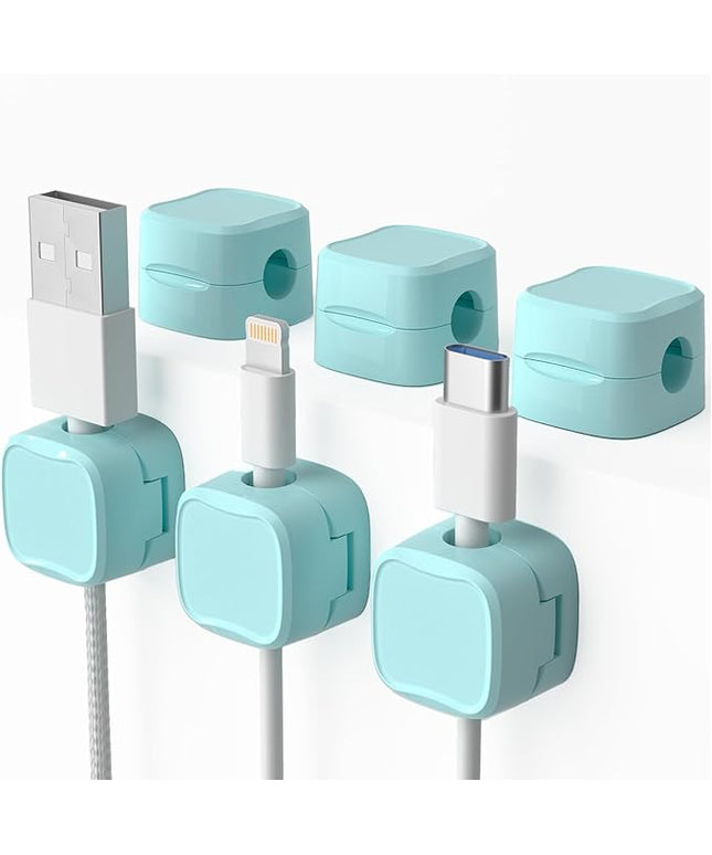 6 Pack Magnetic Cord Organizer & Cable Clips - Adjustable Under Desk Cable Management, Adhesive Wire Holder for Home, Office, Phone, Car, Wall, and Nightstand (Mint Green)