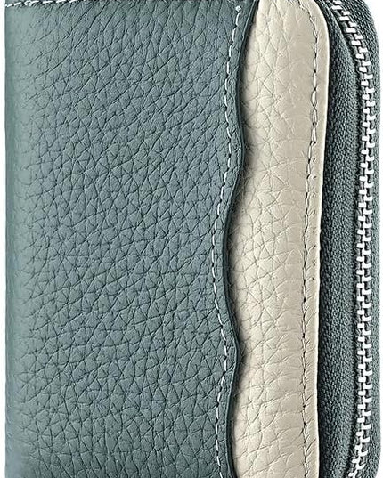 Linno RFID 20 Slots Credit Card Holder Genuine Leather Small Wallet for Women or Men with Zipper