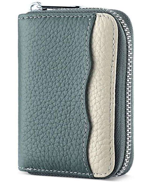 Linno RFID 20 Slots Credit Card Holder Genuine Leather Small Wallet for Women or Men with Zipper
