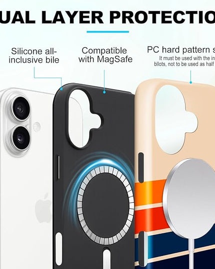 Magnetic for iPhone 17 Case Cute Stripes Phone Case, Shockproof Slim TPU and Hard PC Protective Phone Cover Compatible with MagSafe Designed for Women Girls,