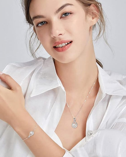 FANCIME Love Bracelet 925 Sterling Silver Infinity Birthstone Bracelets for Women Fine Jewelry Birthday Christmas Gifts for Her Mom Wife, Chain Length 6.7"+1.2" Extend