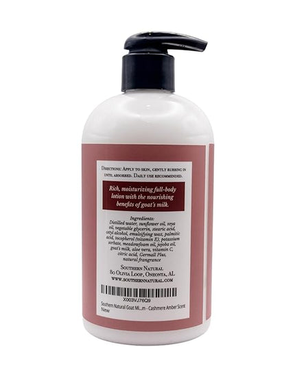 Southern Natural Goat Milk Lotion – Nourishing Face, Body & Hand Moisturizer for Dry & Sensitive Skin - Hydrating Cream, Gentle Skincare for Soft & Smooth Feel - Cashmere Amber Scent - 12oz