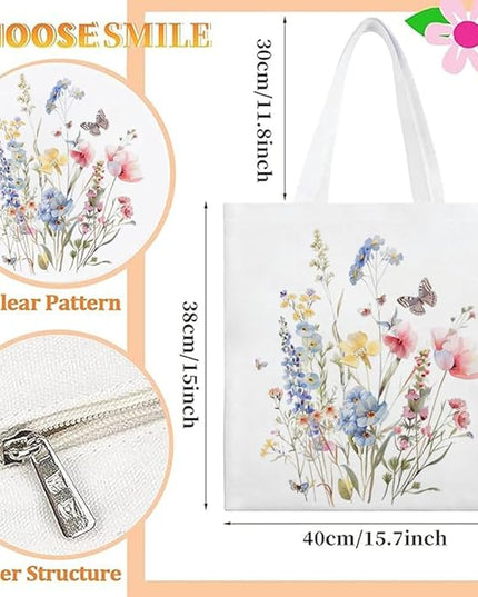 Canvas Tote Bag with Zipper Handles for Women Bridesmaid Birthday Wedding Mother Ladies Shopping Gift Bags