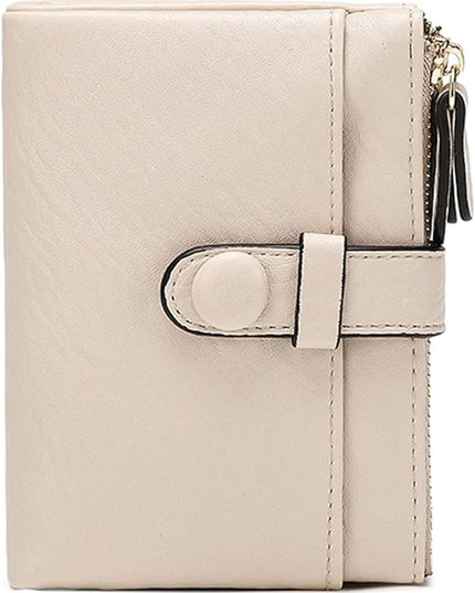 AOXONEL Women's Wallets Leather Wallets for Women Rfid Small Ladies Wallet Billfolds for Women,Trifold Mini Wallets for Women with Double Zipper Coin Pocket (Beige)