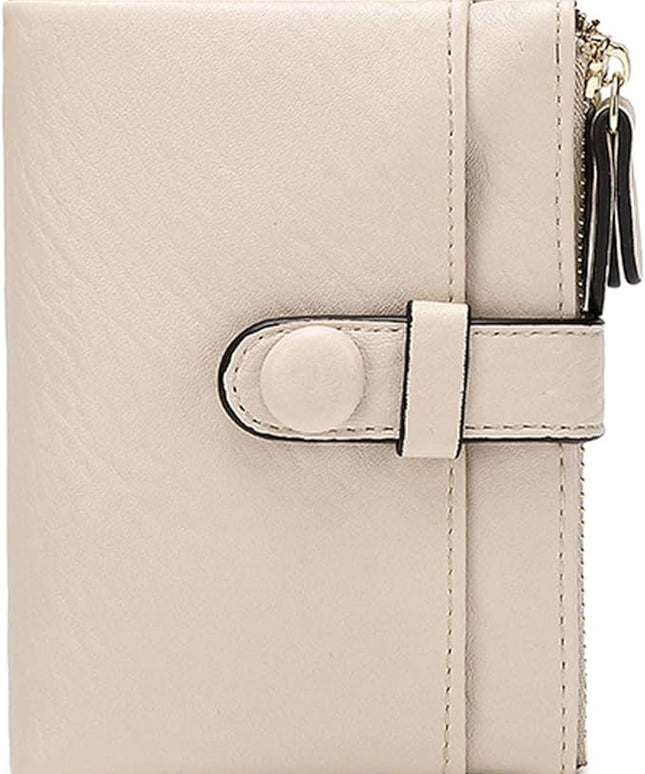 AOXONEL Women's Wallets Leather Wallets for Women Rfid Small Ladies Wallet Billfolds for Women,Trifold Mini Wallets for Women with Double Zipper Coin Pocket (Beige)