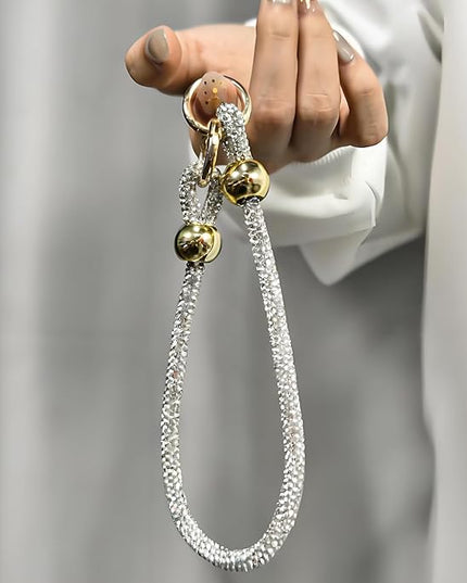Glitter Phone Wrist Strap for Women Men - Sparkling Rhinestone Design Phone Bracelet Keychain, Anti-Lost Cellphone Lanyard for Mobile, Bag & Key Accessories (Z-Silver)