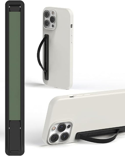SleekStrip SleekGrip-Essential Ultra Thin Phone Grip Stand,Slim Metal Finger Loop Ring Hand Holder Strap Cell Phone Grips for iPhone 16 Pro Max,17 Air,Android,Case Back - Jet Black + Olive Green 2PK