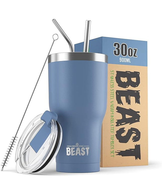 Beast 30 oz Tumbler Stainless Steel Vacuum Insulated Coffee Ice Cup Double Wall Travel Flask (Stormy Sky Blue)