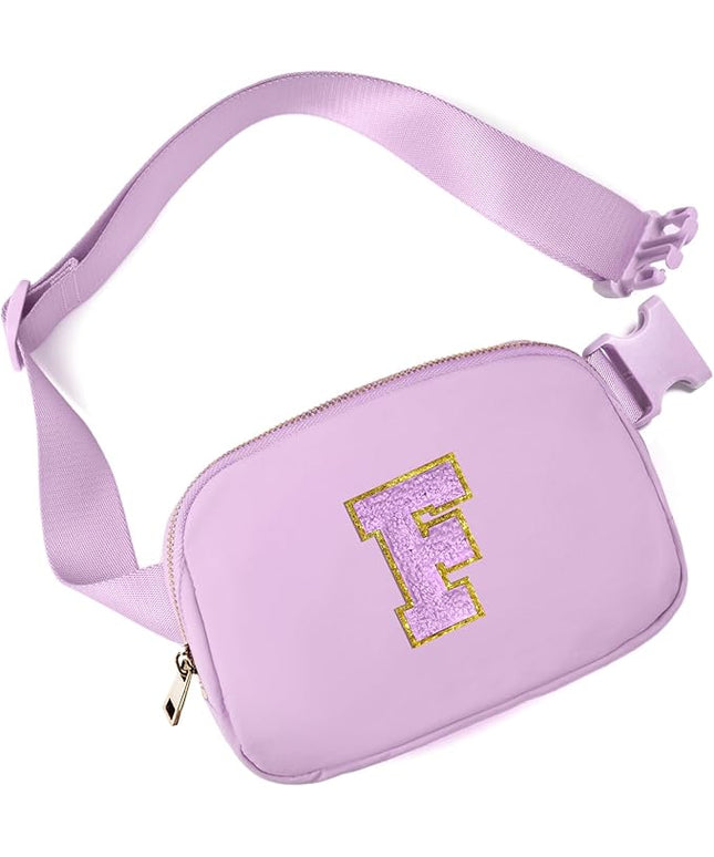Gitus Gifts for 8 9 10 11 12 Year Old Girls Belt Bag Fanny Pack Crossbody Bags with Initial Letter Patch Cute Stuff Birthday Gifts for Teen Girls Women Personalized Trend Stuff (Lavender-F)