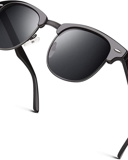 GQUEEN Classic Horn Rimmed Semi Rimless Polarized Sunglasses for Men Women GQO6