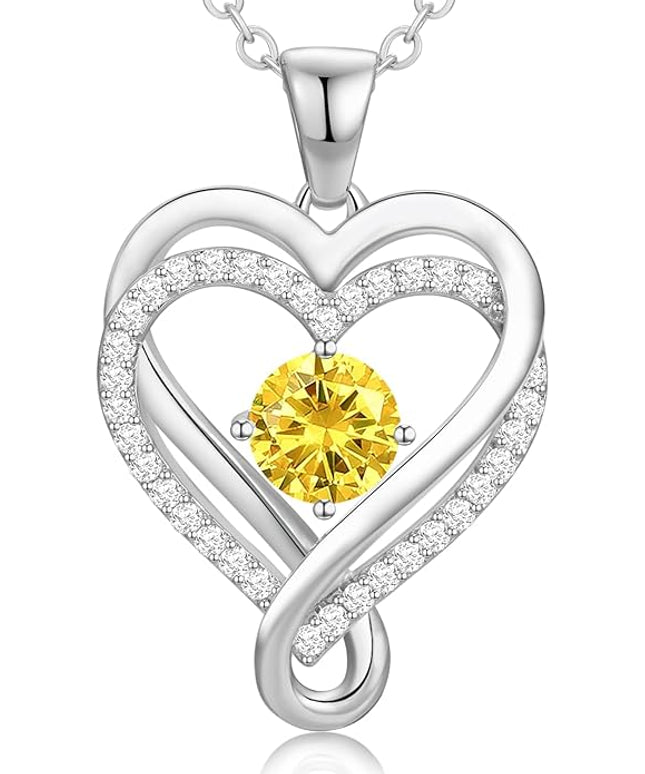 Infinity Love Heart Birthstone Necklace for Women Wife, S925 Sterling Silver Anniversary for Women Wife Birthday Gift for Her Girlfriend Mom Daughters, I Love You Women's Jewelry 18k Rose Gold Filled