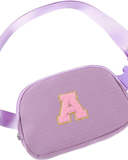 Glratn Initial Letter Patch Belt Bag Fanny Pack Crossbody Bag for Girls, Birthday Gifts for 4 5 6 7 8 9 10 11 12 13 Year Old Girls,Easter Purse Gifts for Teens Kids (Purple-A)