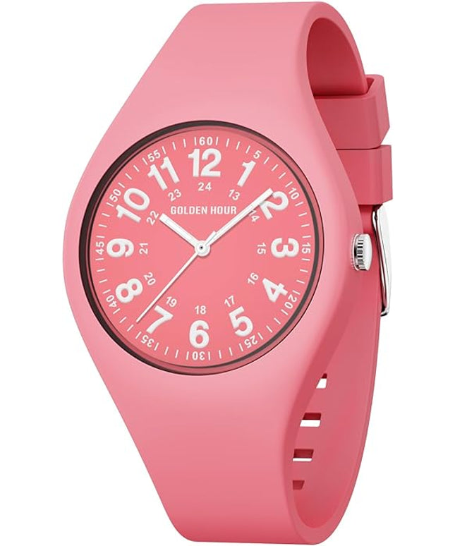 GOLDEN HOUR Waterproof Sports Analog Unisex Watches for Nurse Medical Professionals, Students - Military Time Glowing Easy to Read Dial, Jelly Silicone Strap