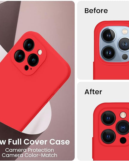 FireNova Designed for iPhone 13 Pro Max Case, Silicone [Camera Protection] Phone Case with [2 Screen Protectors], Soft Anti-Scratch Microfiber Lining Inside, 6.7 inch, Red
