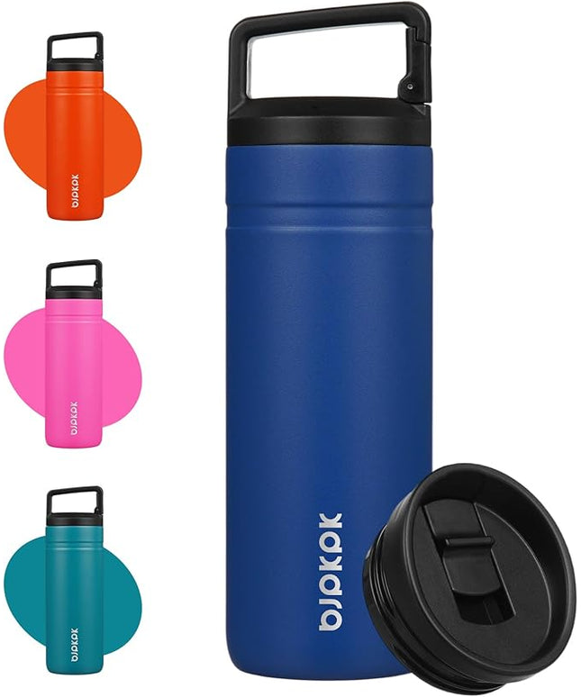 BJPKPK Insulated Water Bottle with 2 Lids,20 oz Double Wall Stainless Steel Vacuum Tumbler Travel Coffee Mug,Wide Mouth Thermal Cup,Sapphire Blue