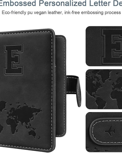 Passport Holder Wallet Cover Personalized Letter A-Z Travel Wallet RFID Blocking Passport Cover Wallet Case for Travel Passport Book Holders for Women and Men, Black-E