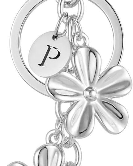 XGALBLA Gold/Silver Initial Keychain Flower Charms for Key Cute Letter Keyring for Purse Handbag Backpack