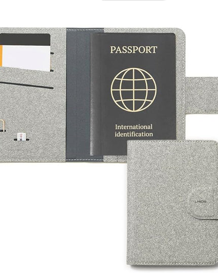 LHiDS Leatherette Passport Holder with RFID Protection, Premium PU Leather, Snap Button Closure, Travel Passport Wallet Cover for Passport, Boarding Passes, Business Cards, Cash (Grey)