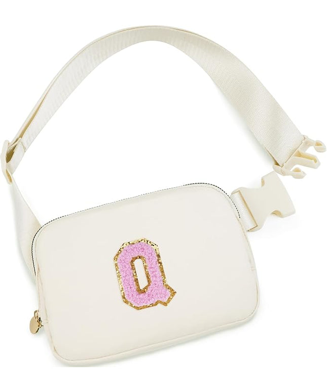 Uygafly Personalized Belt Bag for Women Girls - Fashion Mini Waist Packs with Adjustable Strap - Trendy Travel Fanny Pack Crossbody Bags with Initial Letter - Teen Gifts | Cream,Q