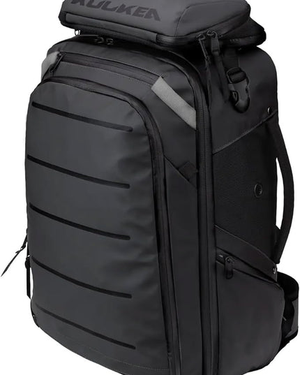 Käydä 44L Travel Backpack - Spacious Carry On Backpack with Detachable Travel Pouch, Magnetic Water Bottle Pocket, Passport and Laptop Pocket - Convertible Boot Bag for Snow Sports (Black/Silver)