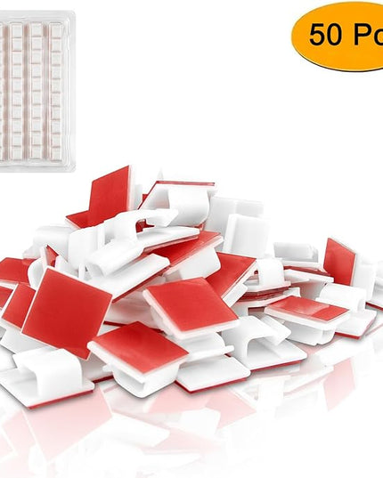 SOULWIT 50 Pcs Self Adhesive Cable Management Clips, Cable Organizers Sticky Wire Clips Cord Holder for TV PC Laptop Ethernet Cable Desktop Home Office (White)