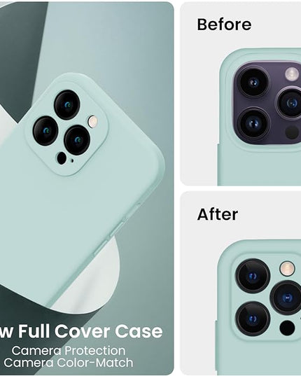 FireNova Designed for iPhone 14 Pro Max Case, Silicone Upgraded [Camera Protection] Case with [2 Screen Protectors], Soft Anti-Scratch Microfiber Lining Inside, 6.7 inch, Mint Green