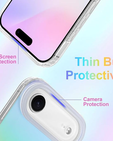Cute Case for iPhone Air Case for Women Girls [Compatible with Magsafe] Aesthetic Girly Glitter Bling Rainbow Magnetic Protective Phone Cover, Translucent Iridescent Blue & Pink