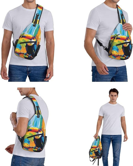Animal Face Sling Bag Crossbody Bags Chest Bag Backpack for Travel Running and Hiking for Men Women Colorful Parrot 1